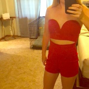 Bright red cut out romper